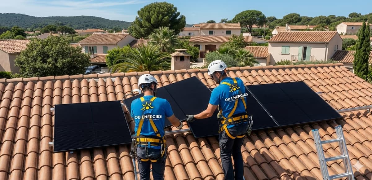 Équipe OB Energies lors d'une installation de panneaux solaires